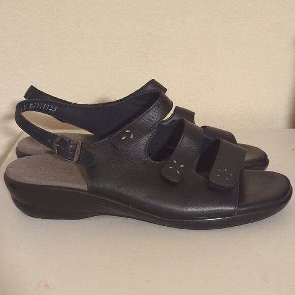 SAS Quatro Slingback Wedge Cushioned Comfort Sandal Black Size 10.5W - Picture 1 of 8
